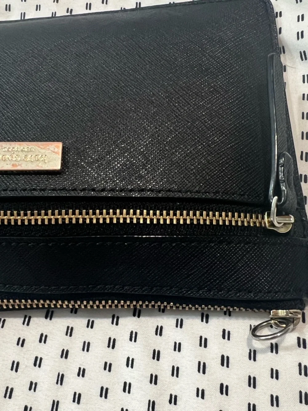 kate spade Black Saffiano Leather Wristlet Clutch with Gold Hardware